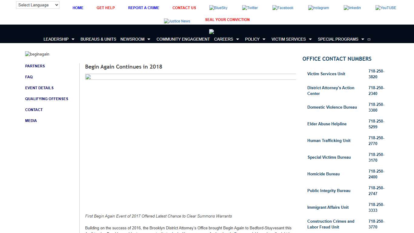 Begin Again – The Brooklyn District Attorney's Office